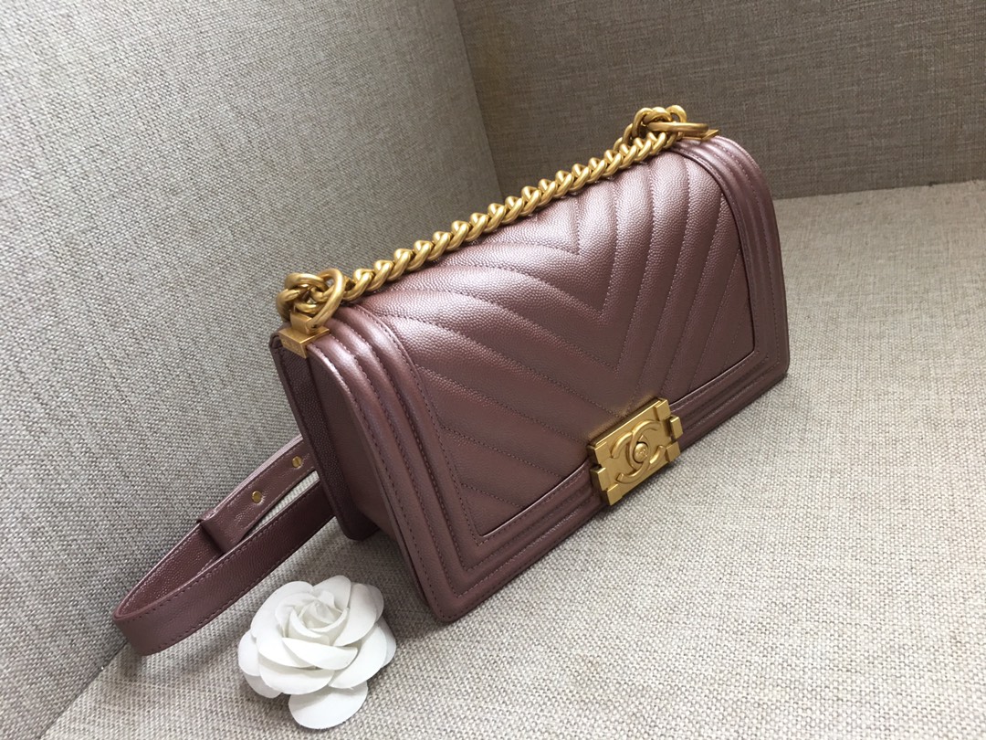 Caviar Medium Boy Handbag Flap Bag A67086 Grape Purple/Gold